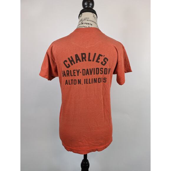 Vtg 50s Harley Davidson Champion Womens M TShirt POOR Charlies Alton IL Single - Picture 3 of 13
